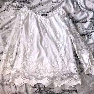 Marled White Floral/Lace Top